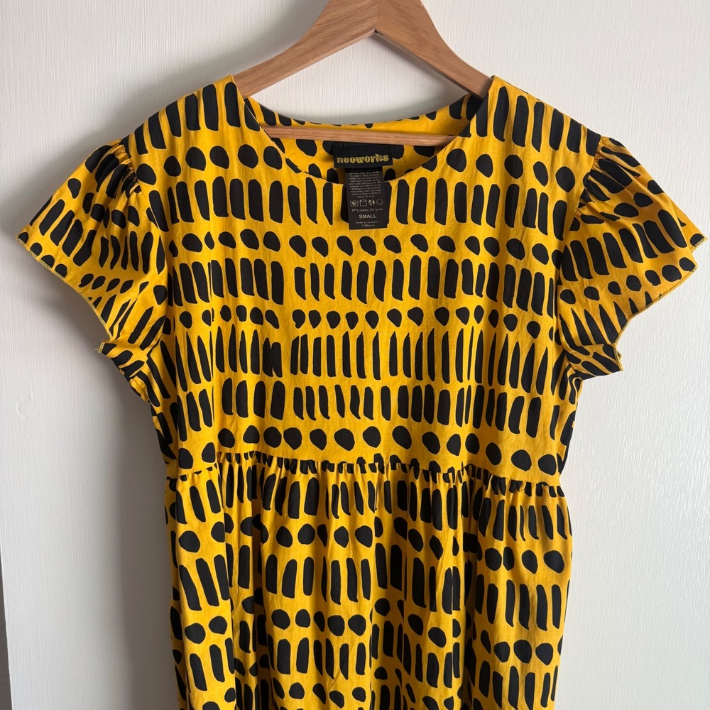 Nooworks Frida Dress in Dorcas Code Yellow Black Print Size Small - Picture 4 of 6